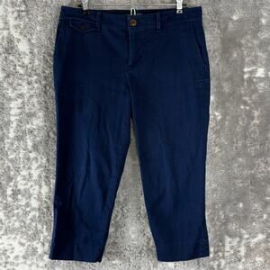 Lauren Ralph Lauren Petite Size 10P Stretch Flat Front Ankle Pants Blue Button